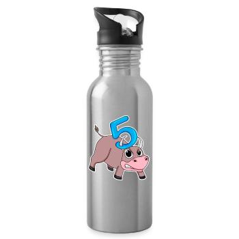 Taureau taureau d'anniversaire pour enfants de 5 ans - Gourde avec paille intégrée - argent clair - Droite