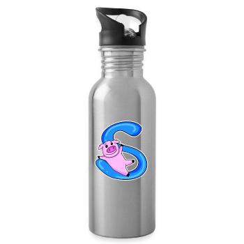 Schwein Buchstabe S - Trinkflasche mit integriertem Trinkhalm - Lightsilver - Rechts