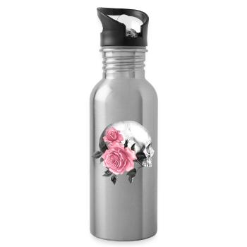 Rose Skull Gothic Design - Water bottle with straw - silver - Right