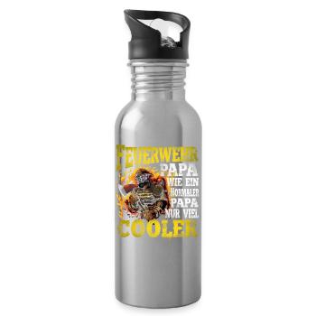 Feuerwehr Papa - Trinkflasche mit integriertem Trinkhalm - Lightsilver - Rechts
