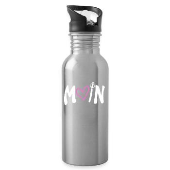 Moin Herz Anker Plattdeutsch - Trinkflasche mit integriertem Trinkhalm - Lightsilver - Rechts