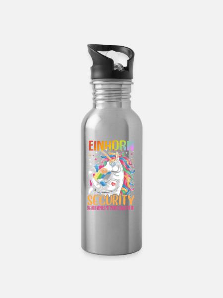 Einhorn Security Schwester - Trinkflasche mit integriertem Trinkhalm - Lightsilver