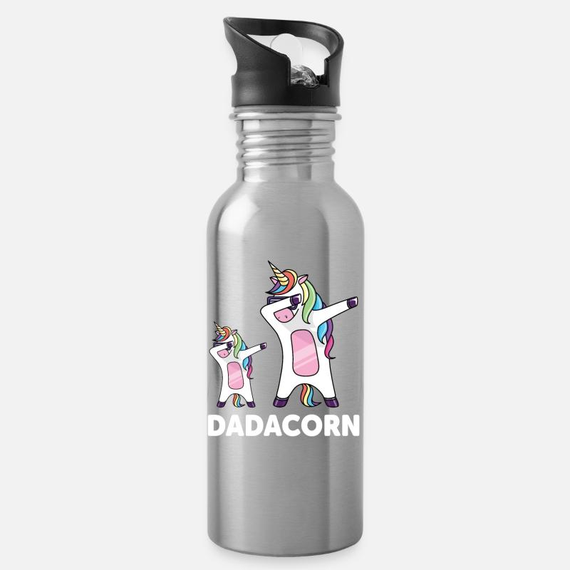 Papa Einhorn Dadacorn - Trinkflasche mit integriertem Trinkhalm - Lightsilver