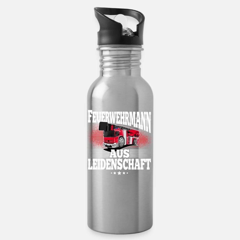 Feuerwehrmann - Trinkflasche mit integriertem Trinkhalm - Lightsilver