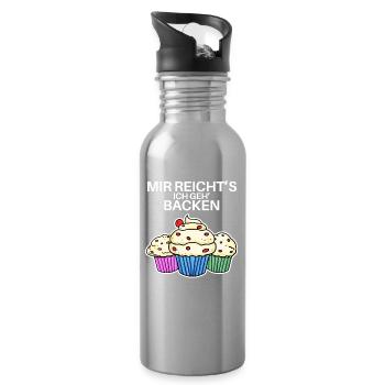 Mir reichts ich geh Backen Lustig Bäcker Geschenk - Trinkflasche mit integriertem Trinkhalm - Lightsilver - Rechts