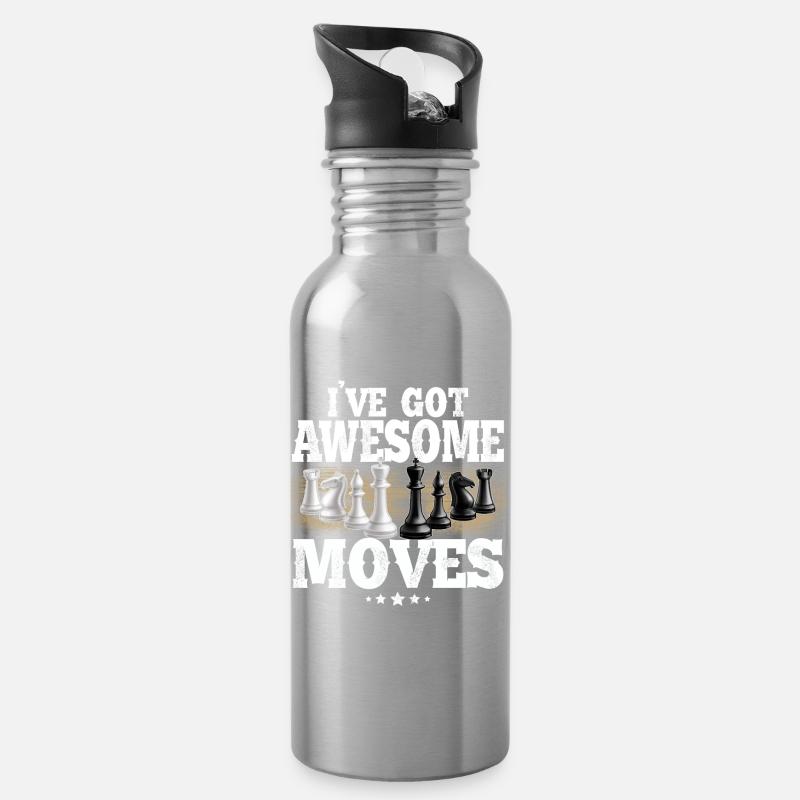 Schach - Trinkflasche mit integriertem Trinkhalm - Lightsilver