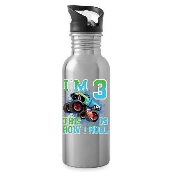 3 Jahre Kindergeburtstag Monstertruck - Trinkflasche mit integriertem Trinkhalm - Lightsilver - Rechts