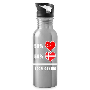Dänemark und Türkei genial / Geschenk - Trinkflasche mit integriertem Trinkhalm - Lightsilver - Rechts