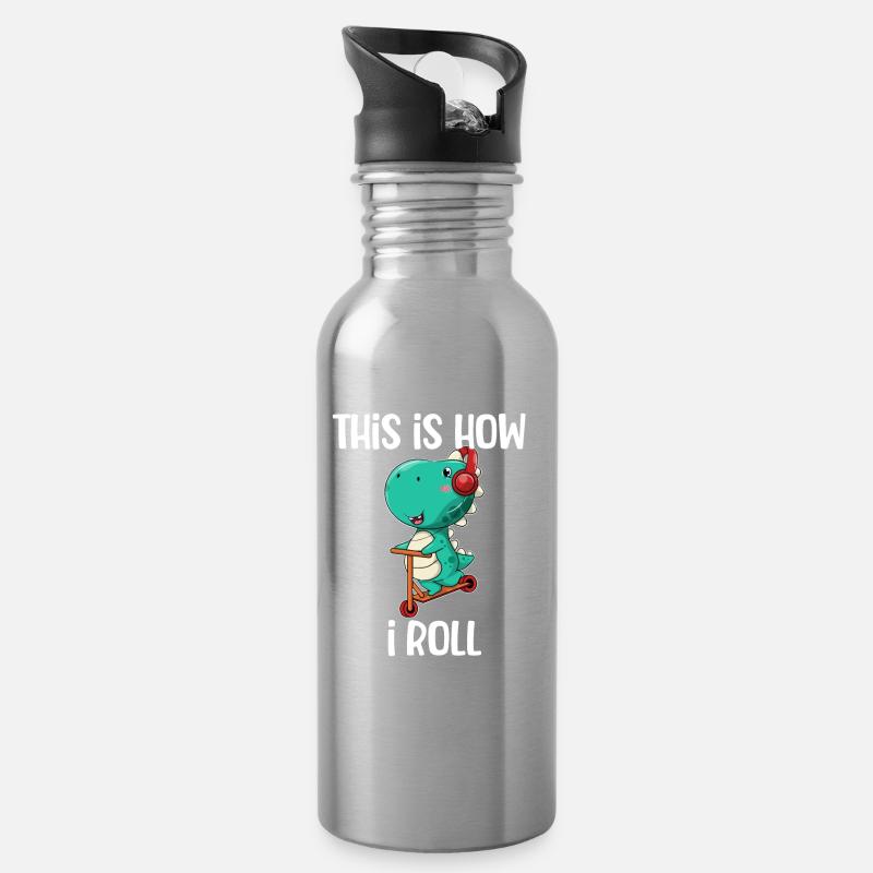 Scooter Dinosaurier - Trinkflasche mit integriertem Trinkhalm - Lightsilver