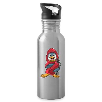 Pinguin Feuerwehrmann Feuerlöscher Feuerwehr - Trinkflasche mit integriertem Trinkhalm - Lightsilver - Rechts