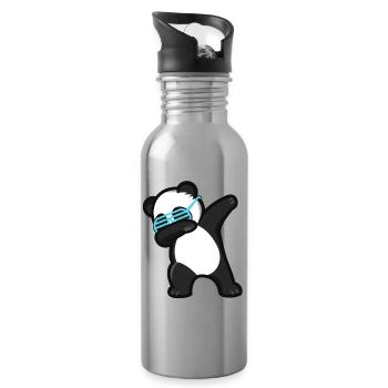 Dabbing Panda Pandabär - Trinkflasche mit integriertem Trinkhalm - Lightsilver - Rechts