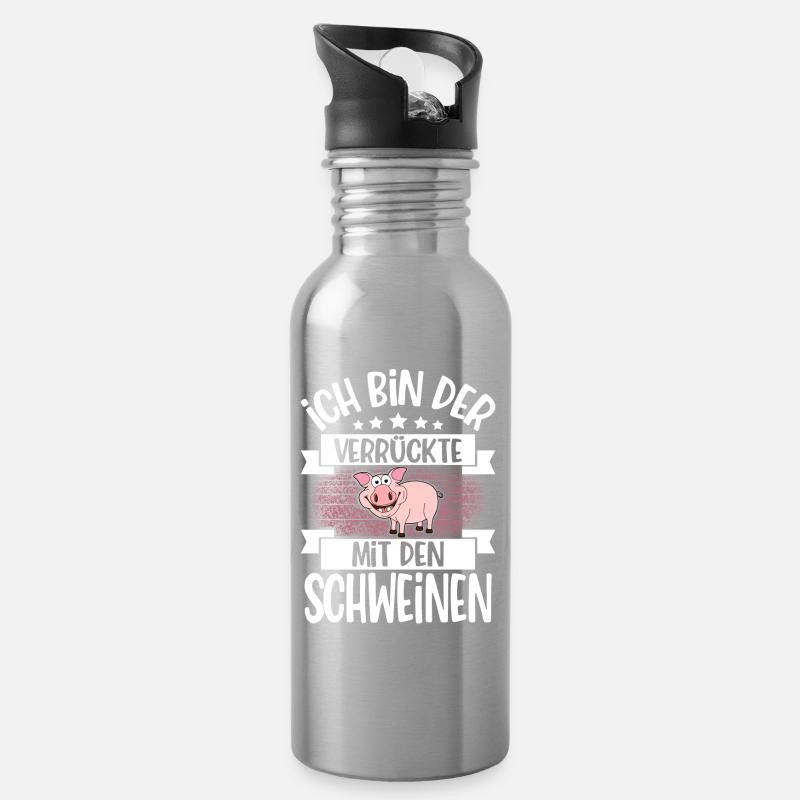 Ich Bin Der Verrückte Mit Den Schweinen - Trinkflasche mit integriertem Trinkhalm - Lightsilver
