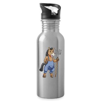 Pferd Landwirt Mistgabel Bauernhof - Trinkflasche mit integriertem Trinkhalm - Lightsilver - Rechts