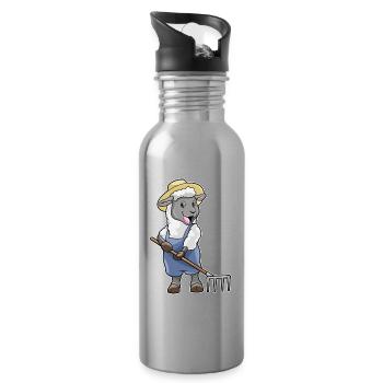 Schaf Landwirt Harke Bauernhof - Trinkflasche mit integriertem Trinkhalm - Lightsilver - Rechts
