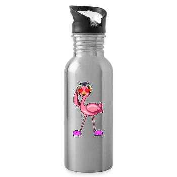 Flamingo Kopfhörer Musik - Trinkflasche mit integriertem Trinkhalm - Lightsilver - Rechts