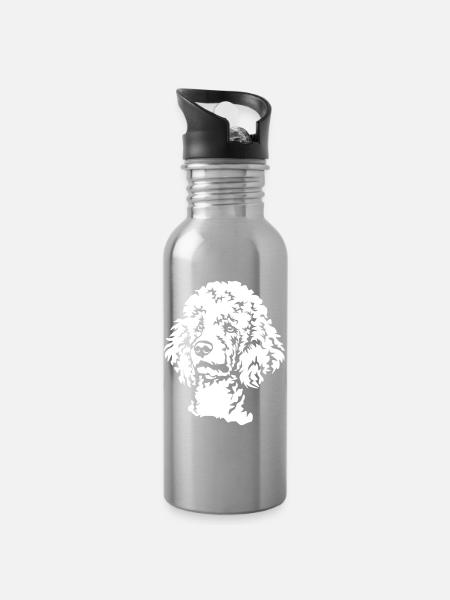 Tête de caniche « Black Edition » - Gourde avec paille intégrée - argent clair
