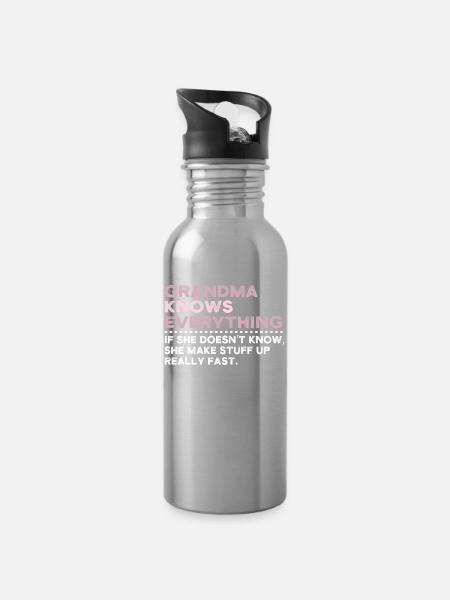 Grandma Knows Everything - Trinkflasche mit integriertem Trinkhalm - Lightsilver