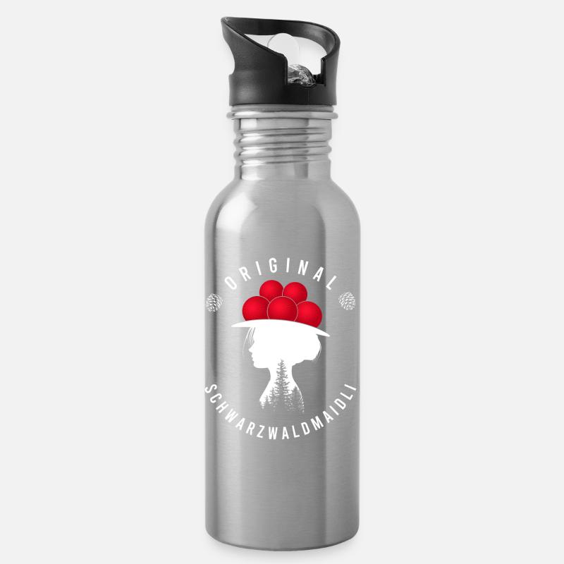 Original Schwarzwaldmädel Bollenhut Schwarzwald - Trinkflasche mit integriertem Trinkhalm - Lightsilver