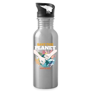 Rettet die Erde – Earth Day - Trinkflasche mit integriertem Trinkhalm - Lightsilver - Rechts