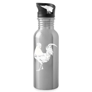 Rooster Chicken Rooster - Water bottle with straw - silver - Right