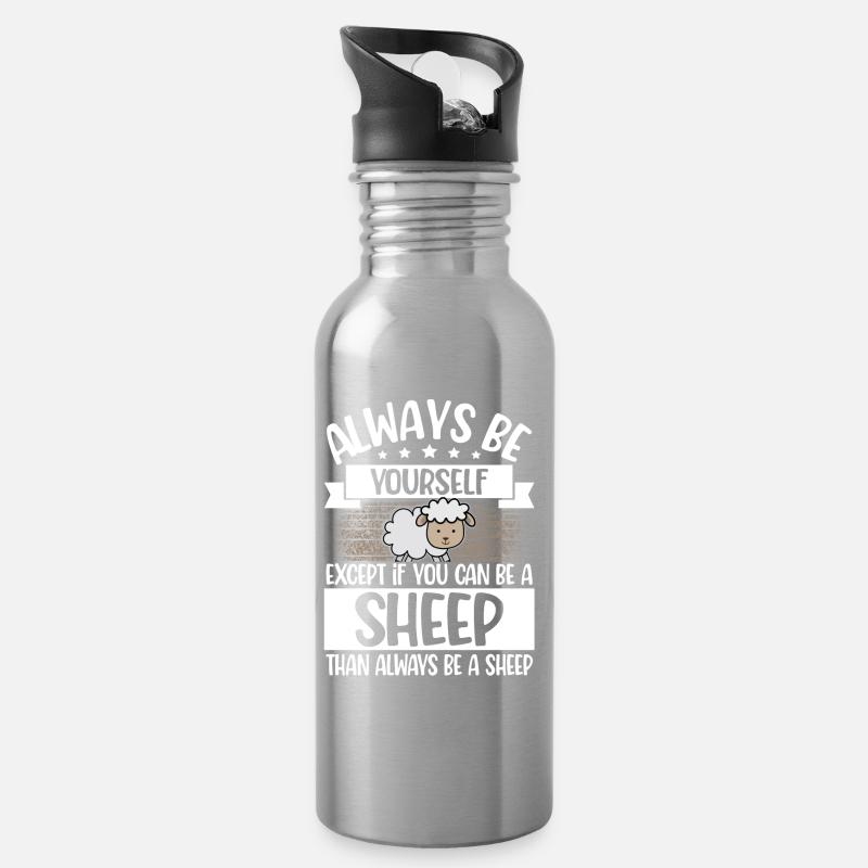 Schaf - Trinkflasche mit integriertem Trinkhalm - Lightsilver