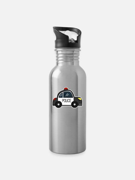 Polizeiwagen - Trinkflasche mit integriertem Trinkhalm - Lightsilver