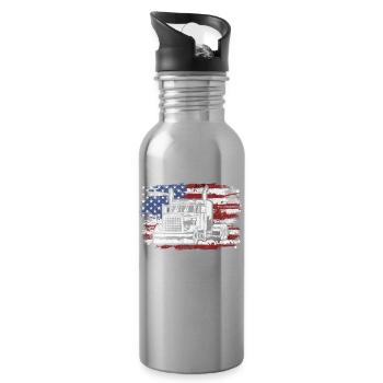 Truck USA Flag Chauffeur de camion - Gourde avec paille intégrée - argent clair - Droite