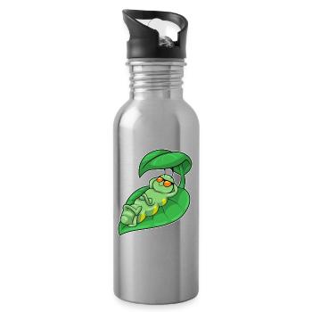Caterpillar with leaf as parasol - Water bottle with straw - silver - Right