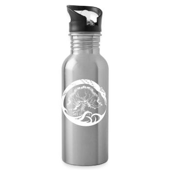Circle Tree Yin-Yang Silhouette - Water bottle with straw - silver - Right