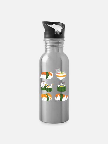 Sushi Katze Japan Anime Kawaii - Trinkflasche mit integriertem Trinkhalm - Lightsilver
