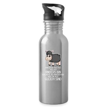 Schwarzes Schaf lustiger Spruch - Trinkflasche mit integriertem Trinkhalm - Lightsilver - Rechts