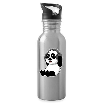 Bébé Panda animal écoute de la musique avec des écouteurs - Gourde avec paille intégrée - argent clair - Droite