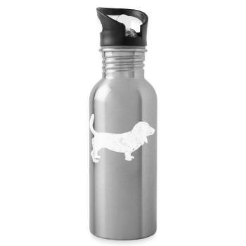 Basset Hound Dog Vintage - Water bottle with straw - silver - Right