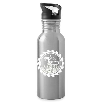 Kettensäge im Wald Badge - Trinkflasche mit integriertem Trinkhalm - Lightsilver - Rechts
