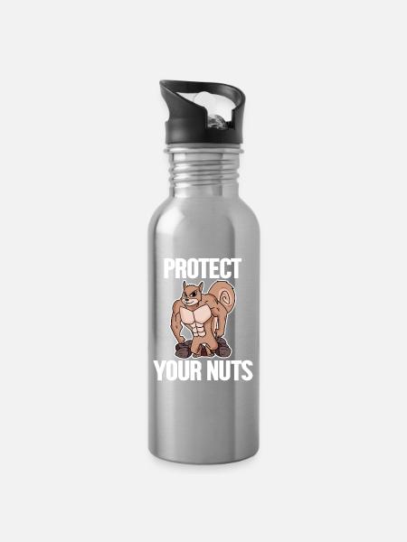 Lustiges Eichhörnchen Geschenk - Trinkflasche mit integriertem Trinkhalm - Lightsilver
