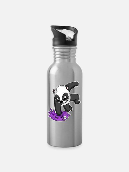 Panda Virus Kampf - Trinkflasche mit integriertem Trinkhalm - Lightsilver
