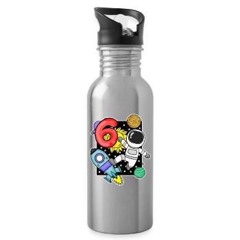 6. Geburtstag Astronaut 6 Jahre Jungen Geschenk - Trinkflasche mit integriertem Trinkhalm - Lightsilver - Rechts