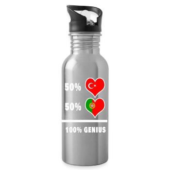 Portugal und Türkei genial / Geschenk - Trinkflasche mit integriertem Trinkhalm - Lightsilver - Rechts