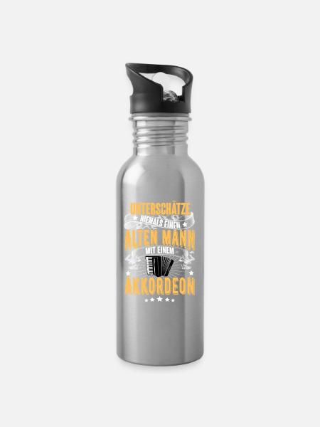 Akkordeon - Trinkflasche mit integriertem Trinkhalm - Lightsilver