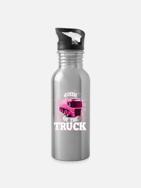lkw Fahrerin - Trinkflasche mit integriertem Trinkhalm - Lightsilver