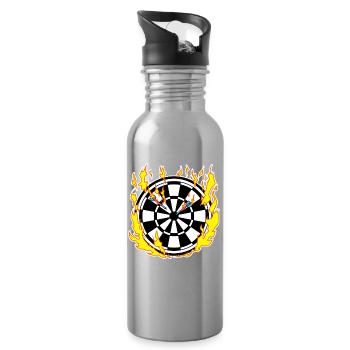 Dartboard in flames - Water bottle with straw - silver - Right