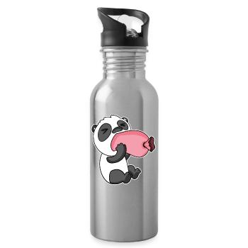 Panda mit Wurst - Trinkflasche mit integriertem Trinkhalm - Lightsilver - Rechts