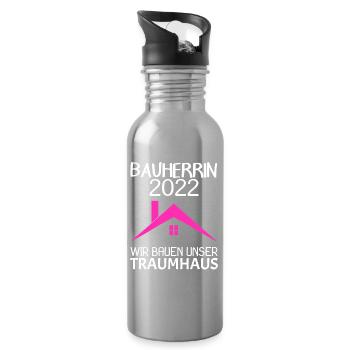 Bauherrin Hausbau Baustelle Richtfest 2022 - Trinkflasche mit integriertem Trinkhalm - Lightsilver - Rechts