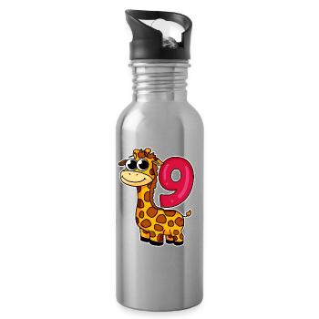 9 anniversaire Girafe - 9 ans - Gourde avec paille intégrée - argent clair - Droite