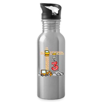 Bagger T-Shirt 3. Geburtstag 3 Jahre Jungen Shirt - Water bottle with straw - silver - Right