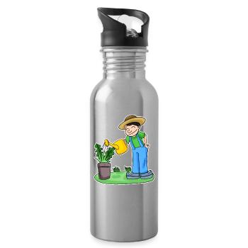 Jardin motif jardin cadeau jardinier - Gourde avec paille intégrée - argent clair - Droite