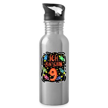 Ich bin schon 9 Geburtstag mit Raketen Weltall - Trinkflasche mit integriertem Trinkhalm - Lightsilver - Rechts