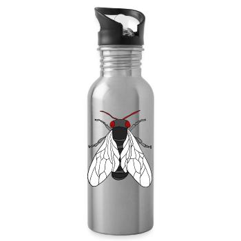 Roter Augen Fliege mit Weißen Flügeln - Trinkflasche mit integriertem Trinkhalm - Lightsilver - Rechts