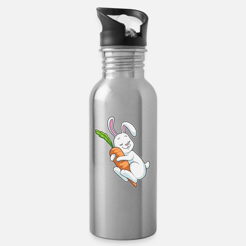 Hase Karotte - Trinkflasche mit integriertem Trinkhalm - Lightsilver