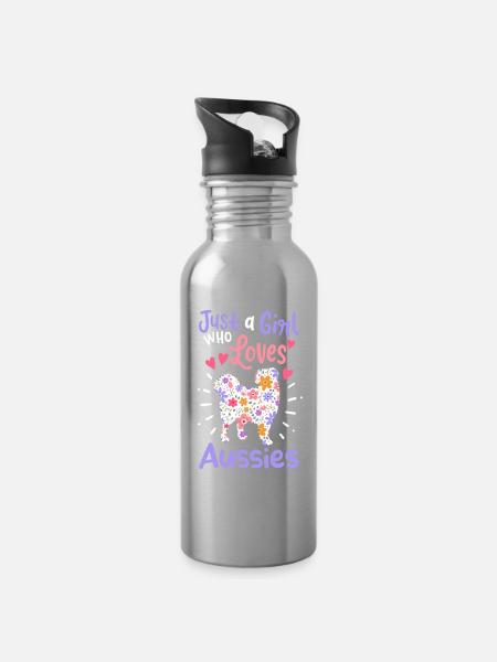 Australian Shepherd - Trinkflasche mit integriertem Trinkhalm - Lightsilver